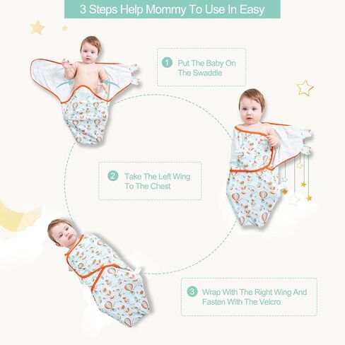 مجموعة بطانية نيركوي للأطفال، كيس قماط قطن 100% مع قبعات، كيس نوم قابل للتعديل، حقيبة نوم للأطفال حديثي الولادة (فلامنغو، M) in Kuwait