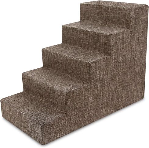 Best Pet Supplies Dog Stairs for Small Dogs & Cats, Foam Pet Steps Portable Ramp for Couch Sofa and High Bed Non-Slip Balanced Indoor Step Support, Paw Safe No Assembly - Brown Linen, 5-Step in Saudi Arabia