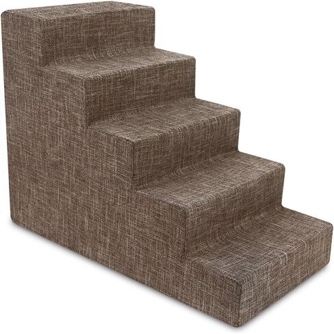 Best Pet Supplies Dog Stairs for Small Dogs & Cats, Foam Pet Steps Portable Ramp for Couch Sofa and High Bed Non-Slip Balanced Indoor Step Support, Paw Safe No Assembly - Brown Linen, 5-Step in Saudi Arabia