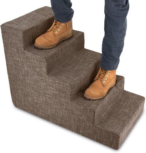 Best Pet Supplies Dog Stairs for Small Dogs & Cats, Foam Pet Steps Portable Ramp for Couch Sofa and High Bed Non-Slip Balanced Indoor Step Support, Paw Safe No Assembly - Brown Linen, 5-Step in Saudi Arabia