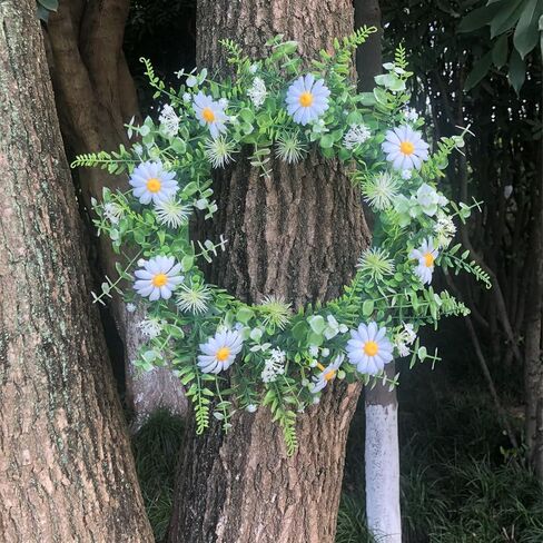 كوتسن اكليل زهور الاقحوان الاصطناعية مقاس 21 انش، اكليل من الزهور الخضراء للجبهة الخارجية والربيع والخريف والشتاء والباب والنافذة للتعليق في المزرعة وحفلات الزفاف والحديقة والديكور الداخلي والخارجي in Kuwait