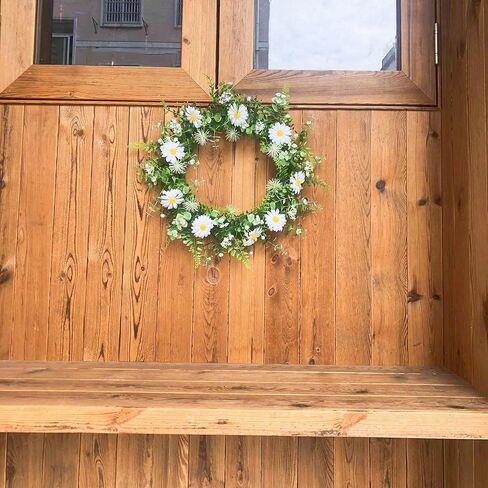 كوتسن اكليل زهور الاقحوان الاصطناعية مقاس 21 انش، اكليل من الزهور الخضراء للجبهة الخارجية والربيع والخريف والشتاء والباب والنافذة للتعليق في المزرعة وحفلات الزفاف والحديقة والديكور الداخلي والخارجي in Kuwait