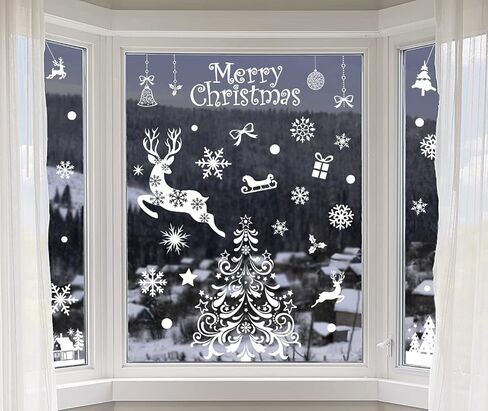 steford الأبيض رقاقات الثلج كبيرة عيد الميلاد نافذة يتمسك الزينة، على الوجهين عيد ميلاد سعيد جل نافذة ملصقات الشارات، ديكور نافذة عيد الميلاد، 120+ قطعة in Kuwait