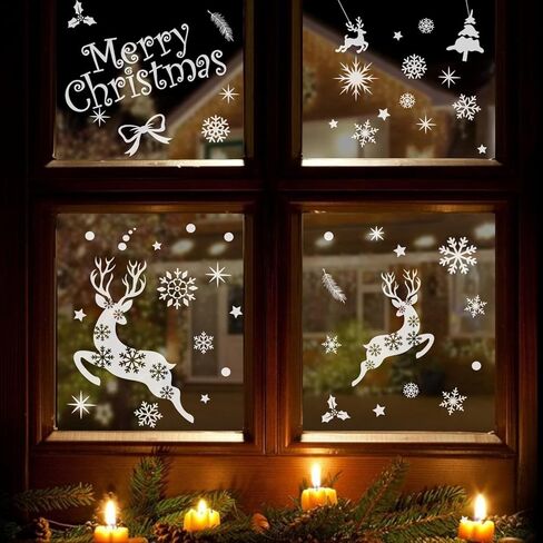 steford الأبيض رقاقات الثلج كبيرة عيد الميلاد نافذة يتمسك الزينة، على الوجهين عيد ميلاد سعيد جل نافذة ملصقات الشارات، ديكور نافذة عيد الميلاد، 120+ قطعة in Kuwait