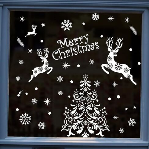 steford الأبيض رقاقات الثلج كبيرة عيد الميلاد نافذة يتمسك الزينة، على الوجهين عيد ميلاد سعيد جل نافذة ملصقات الشارات، ديكور نافذة عيد الميلاد، 120+ قطعة in Kuwait