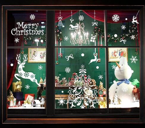 steford الأبيض رقاقات الثلج كبيرة عيد الميلاد نافذة يتمسك الزينة، على الوجهين عيد ميلاد سعيد جل نافذة ملصقات الشارات، ديكور نافذة عيد الميلاد، 120+ قطعة in Kuwait