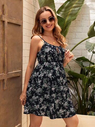 OYOANGLE Women's Maternity Floral Print Tie Front Backless Sleeveless Cami Short Dress in Saudi Arabia
