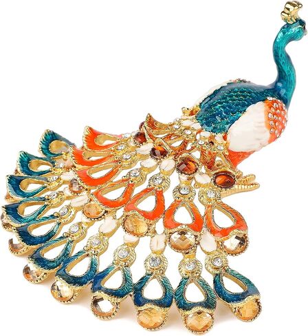 صندوق حلية مجوهرات طاووس ملون من FASSLINO مع حلي حيوانات مطلية يدويًا ومفصلة هدية فريدة للديكور المنزلي in Kuwait