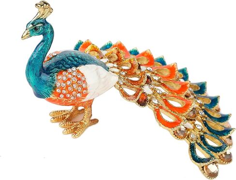صندوق حلية مجوهرات طاووس ملون من FASSLINO مع حلي حيوانات مطلية يدويًا ومفصلة هدية فريدة للديكور المنزلي in Kuwait