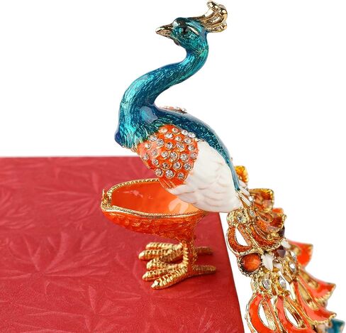 صندوق حلية مجوهرات طاووس ملون من FASSLINO مع حلي حيوانات مطلية يدويًا ومفصلة هدية فريدة للديكور المنزلي in Kuwait