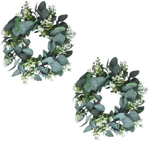 إكليل الأوكالبتوس 25.4 سم، عبوة من قطعتين من غوفيكي، إكليل أخضر صناعي لتزيين المنزل والربيع والصيف والمزرعة in Kuwait