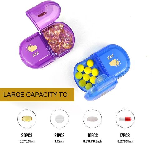 Weekly Pill Organizer, XL Large Waterproof Pill Organizer, Detachable 14 Compartment 7-Day Portable Travel Medicine Organizer, AM/PM Morning and Evening Pill Box for Vitamins, Supplements, Fish Oil in Kuwait
