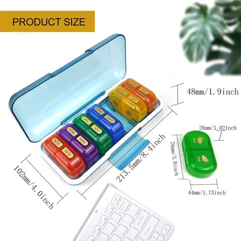 Weekly Pill Organizer, XL Large Waterproof Pill Organizer, Detachable 14 Compartment 7-Day Portable Travel Medicine Organizer, AM/PM Morning and Evening Pill Box for Vitamins, Supplements, Fish Oil in Kuwait