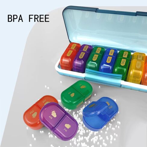 Weekly Pill Organizer, XL Large Waterproof Pill Organizer, Detachable 14 Compartment 7-Day Portable Travel Medicine Organizer, AM/PM Morning and Evening Pill Box for Vitamins, Supplements, Fish Oil in Kuwait