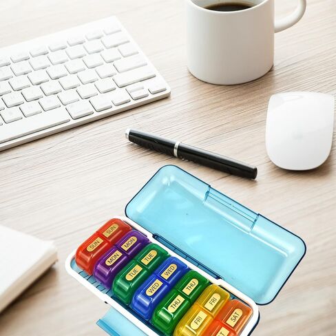 Weekly Pill Organizer, XL Large Waterproof Pill Organizer, Detachable 14 Compartment 7-Day Portable Travel Medicine Organizer, AM/PM Morning and Evening Pill Box for Vitamins, Supplements, Fish Oil in Kuwait