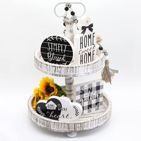 حامل صينية بطبقتين للديكور، صينية ديكور خشبية ريفية لطاولة القهوة المنزلية ومنضدة المطبخ من Witsbrez (غسيل أبيض) in Kuwait