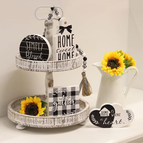 حامل صينية بطبقتين للديكور، صينية ديكور خشبية ريفية لطاولة القهوة المنزلية ومنضدة المطبخ من Witsbrez (غسيل أبيض) in Kuwait