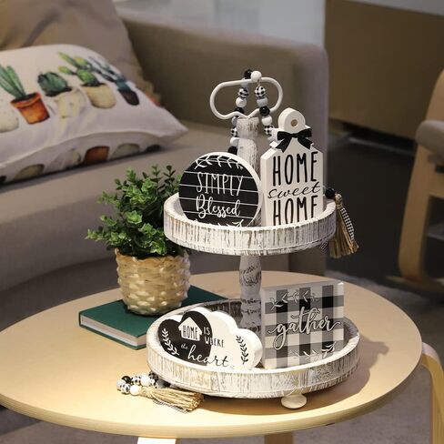 حامل صينية بطبقتين للديكور، صينية ديكور خشبية ريفية لطاولة القهوة المنزلية ومنضدة المطبخ من Witsbrez (غسيل أبيض) in Kuwait