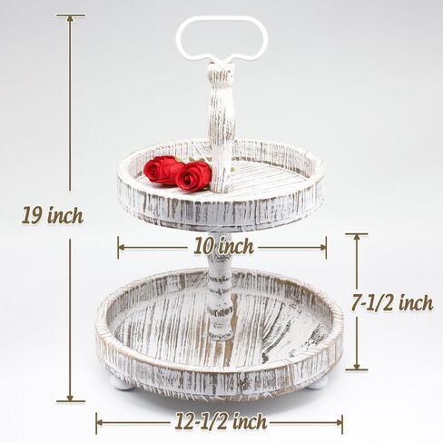 حامل صينية بطبقتين للديكور، صينية ديكور خشبية ريفية لطاولة القهوة المنزلية ومنضدة المطبخ من Witsbrez (غسيل أبيض) in Kuwait