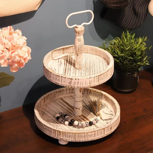 حامل صينية بطبقتين للديكور، صينية ديكور خشبية ريفية لطاولة القهوة المنزلية ومنضدة المطبخ من Witsbrez (غسيل أبيض) in Kuwait