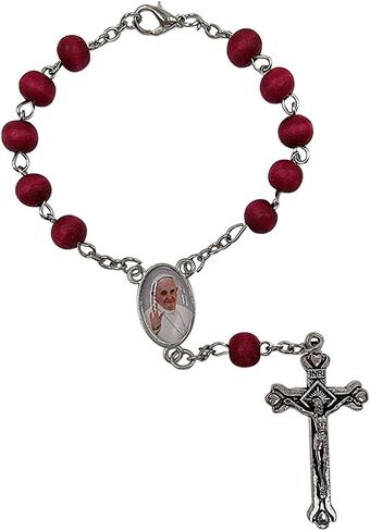 Treasure4U-Store One Decade Auto Rosary for Rearview Mirror Rose Scented Wood Beads Catholic Bracelet Pope Francis Centerpiece Religious Gift Car Truck Travel Protection, Red in Kuwait