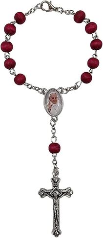 Treasure4U-Store One Decade Auto Rosary for Rearview Mirror Rose Scented Wood Beads Catholic Bracelet Pope Francis Centerpiece Religious Gift Car Truck Travel Protection, Red in Kuwait