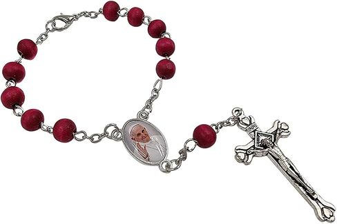 Treasure4U-Store One Decade Auto Rosary for Rearview Mirror Rose Scented Wood Beads Catholic Bracelet Pope Francis Centerpiece Religious Gift Car Truck Travel Protection, Red in Kuwait