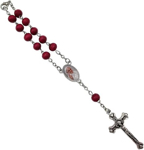 Treasure4U-Store One Decade Auto Rosary for Rearview Mirror Rose Scented Wood Beads Catholic Bracelet Pope Francis Centerpiece Religious Gift Car Truck Travel Protection, Red in Kuwait