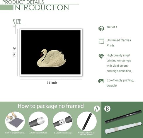 Yaasilinage Antique Swan Canvas Wall Art, Mute Watercolor Animal Pictures, Elegant Swan Art Print Aesthetic Poster, Vintage Dark Academia Painting Decor for Gallery Girls Room 12x16in Unframed in Saudi Arabia