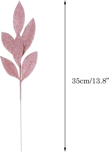 16 Pcs Artificial Glitter Leaves 13.8 Inch Fake Plants Branches Leaf Christmas Tree Picks Sparkling Fillers Sprays for Xmas Wreath Garland DIY Crafts Home Holiday Arrangement Decor (16, Rose Gold) in Saudi Arabia