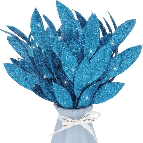 16 Pcs Artificial Glitter Leaves 13.8 Inch Fake Plants Branches Leaf Christmas Tree Picks Sparkling Fillers Sprays for Xmas Wreath Garland DIY Crafts Home Holiday Arrangement Decor (16, Rose Gold) in Saudi Arabia
