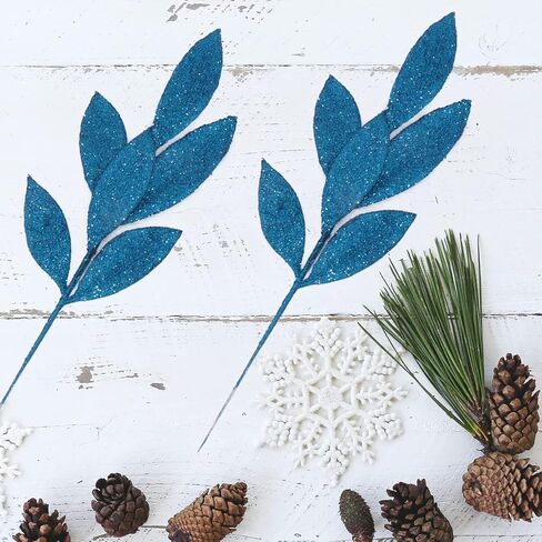 16 Pcs Artificial Glitter Leaves 13.8 Inch Fake Plants Branches Leaf Christmas Tree Picks Sparkling Fillers Sprays for Xmas Wreath Garland DIY Crafts Home Holiday Arrangement Decor (16, Rose Gold) in Saudi Arabia