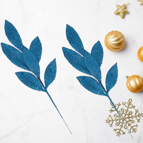 16 Pcs Artificial Glitter Leaves 13.8 Inch Fake Plants Branches Leaf Christmas Tree Picks Sparkling Fillers Sprays for Xmas Wreath Garland DIY Crafts Home Holiday Arrangement Decor (16, Rose Gold) in Saudi Arabia