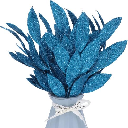 16 Pcs Artificial Glitter Leaves 13.8 Inch Fake Plants Branches Leaf Christmas Tree Picks Sparkling Fillers Sprays for Xmas Wreath Garland DIY Crafts Home Holiday Arrangement Decor (16, Rose Gold) in Saudi Arabia