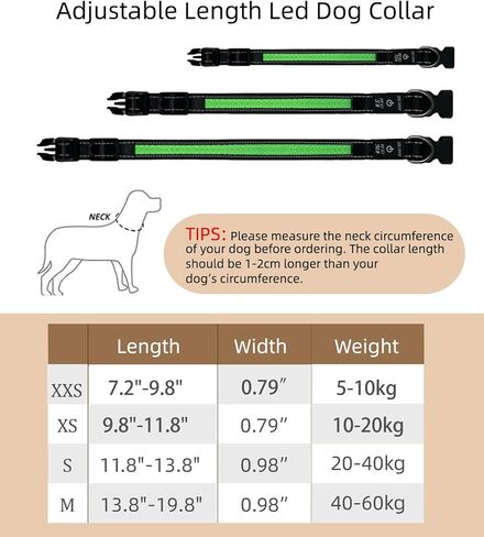 طوق كلاب LED مقاوم للماء من COMOIL، طوق كلب مضيء قابل لإعادة الشحن عبر USB، طوق متوهج قابل للتعديل للمشي والركض والجري في الليل (أزرق XS) in Kuwait