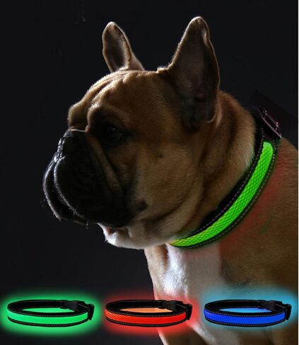 طوق كلاب LED مقاوم للماء من COMOIL، طوق كلب مضيء قابل لإعادة الشحن عبر USB، طوق متوهج قابل للتعديل للمشي والركض والجري في الليل (أزرق XS) in Kuwait