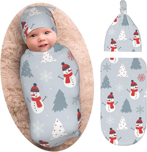 Christmas Baby Stuff Black and Red Check Plaid Snowflake Swaddle Blanket and Hat Set Boy Girl, Soft Stretchy Sleep Sack Receiving Blanket for Infants in Kuwait