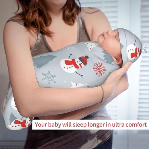 Christmas Baby Stuff Black and Red Check Plaid Snowflake Swaddle Blanket and Hat Set Boy Girl, Soft Stretchy Sleep Sack Receiving Blanket for Infants in Kuwait