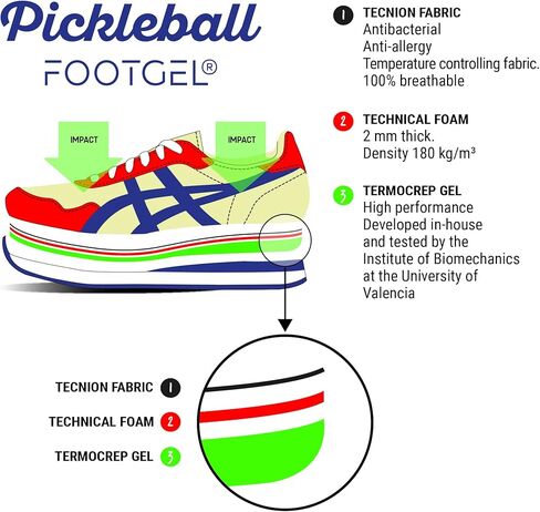 FOOTGEL PICKLEBALL | Designed for the specific biomechanics of this sport thanks to its unique and exclusive triple layer (fabric + high-density foam + Termocrep Gel® for maximum cushioning). (S (Mens 3.5-6 / Women 5-7.5) in Kuwait