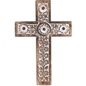 منحوتة فنية روحية مزخرفة على الحائط الخشبي الأمريكي الهندي مقاس 12 بوصة للتعليق على الحائط صلبان فرنسية ريفية دينية فكرة هدية لأعياد الميلاد أو عيد الفصح أو الكريسماس أو حفلات الزفاف أو أي مناسبة in Kuwait