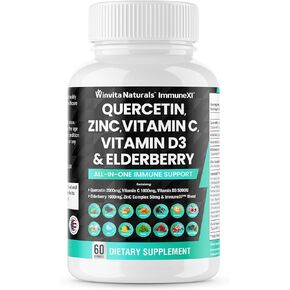وينفيتا ناتشورالز كيرسيتين 2000 ملغ زنك 50 ملغ فيتامين C 1000 ملغ فيتامين D3 5000 وحدة دولية - مكمل دعم الجهاز المناعي مع إشنسا الزنجبيل بروميلين طحالب البحر الثوم نبات القراص كبسولات نباتية الولايات المتحدة الأمريكية in Kuwait