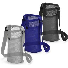 egghat 3Pcs Water Bottle Holder with Adjustable Shoulder Strap Water Bottle Carrier Mesh Water Bottle Bag Lightweight Dog Water Bottle Sleeve Crossbody Water Bottle Pouch (Black/navy/grey)