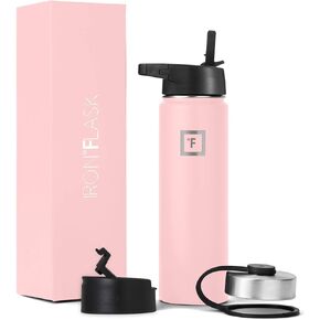 زجاجة مياه رياضية من IRON °FLASK - 3 أغطية سعة 22 أونصة (غطاء من القش)، مقاومة للتسرب - زجاجات رياضية وجيم من الفولاذ المقاوم للصدأ للرجال والنساء والأطفال - ترمس معزول بجدار مزدوج، مقصف معدني in Kuwait