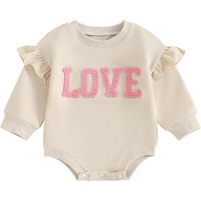 Newborn Baby Girl Boy Girl Crewneck Romper Valentines Day Heart Print Long Sleeve Sweatshirt Romper