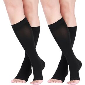 LIN PERFORMANCE Compression Socks for Women and Men Knee High Open Toe Medical Compression Stockings Varicose Vein Swollen legs Travel
