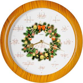 JUSTIME 14-inch 12 Song of Carols of Christmas Wreath Melody Wall Clock Christmas Musical Clock Chime Wall Clock in Wall Christmas Home Decor Wall Deco Round Wall Clock Red