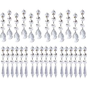 60 PCS Clear Acrylic Crystal Beads for Christmas Ornaments Tree Decorations Garland Chandelier Hanging Wedding Party Celebration Decor (Leaf)