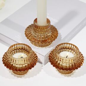 Candle Holders Glass Tealight/Taper & Votive Candlestick Holders Set of 3, for Table Centerpiece,Thanksgiving,Christmas,Arty,Wedding,Home Decor（Blue）