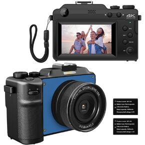 كاميرات للتصوير الفوتوغرافي، كاميرا رقمية 4K، كاميرات 48 ميجابكسل لليوتيوب مع كاميرا مزدوجة، كاميرات رقمية للتوجيه والتقاط مع التركيز التلقائي 18X كاميرا تسجيل فيديو بتكبير رقمي للمراهقين المبتدئين (أزرق) in Kuwait