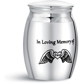 Dad Angel Wing Father Small Cremation Urn for Human Ashes Him Heart Adult Male Memorial Keepsake Ash Holder Funeral Stainless Steel 1.6" 10ml in Kuwait
